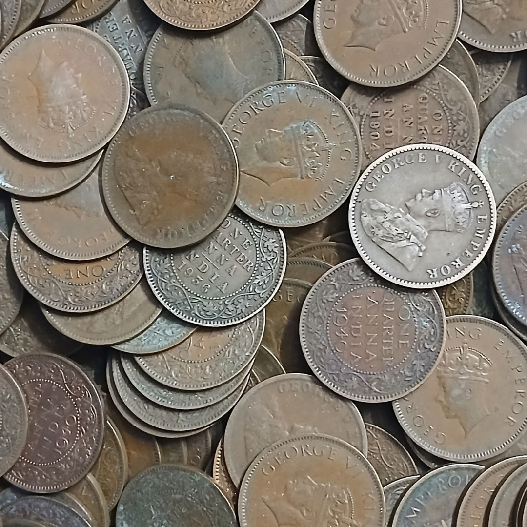 Quarter Anna Coins British India George V & VI Lot 50 pis - Collection Bazzar