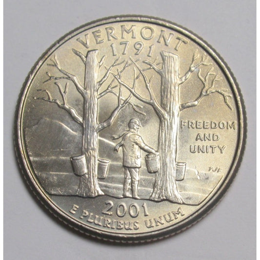 Quarter Dollar Coin 2001 Vermont Freedom and Unity Rare Coin - Collection Bazzar