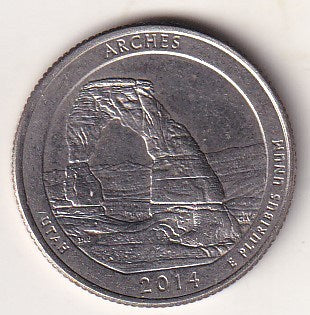 Quarter Dollar Coin USA – 1/4. Dollar UTAH ARCHES 2014 Coin - Collection Bazzar