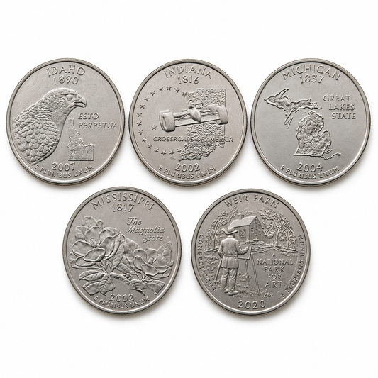 Quarter Dollar Coins Set 5 Pcs - 1/4 Dollar Set 3 Collectible - Collection Bazzar