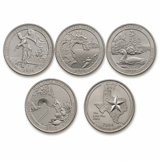 Quarter Dollar Coins Set 5 Pcs - 1/4 Dollar Set 4 Collectible - Collection Bazzar