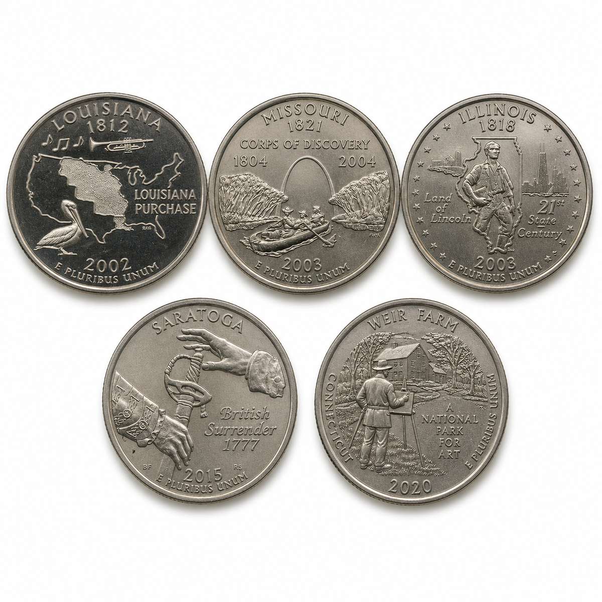 Quarter Dollar Coins Set 5 Pcs - 1/4 Dollar Set 5 Collectible - Collection Bazzar