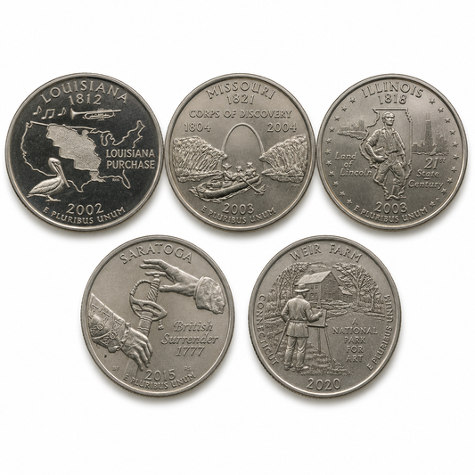 Quarter Dollar Coins Set 5 Pcs - 1/4 Dollar Set 5 Collectible - Collection Bazzar