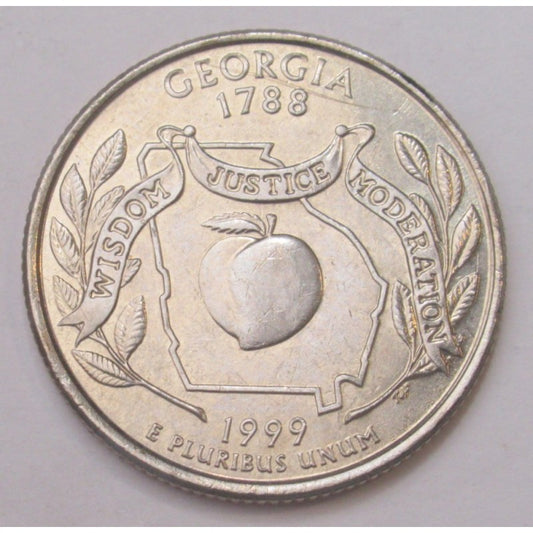Quarter Dollar USA 1999 Georgia -Wisdom Justice Moderation Coin - Collection Bazzar