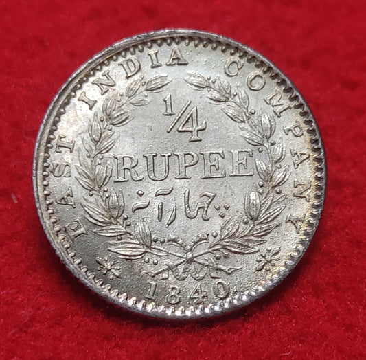 Quarter Rupee 1/4 Silver Coin 1840 Victoria Queen Rare - Collection Bazzar
