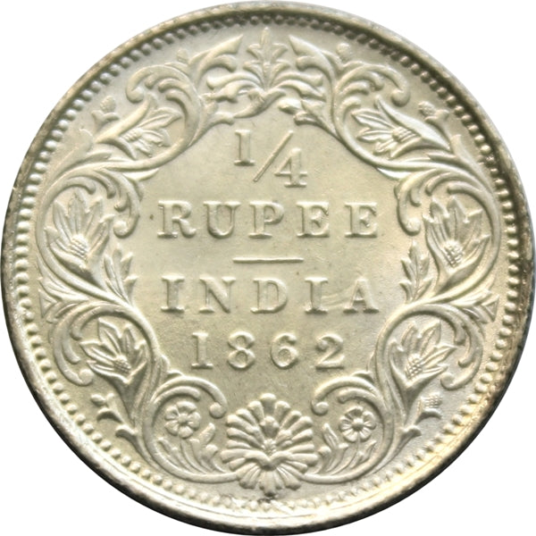 Quarter Rupee 1/4 Silver Coin 1862 Victoria Queen Rare - Collection Bazzar
