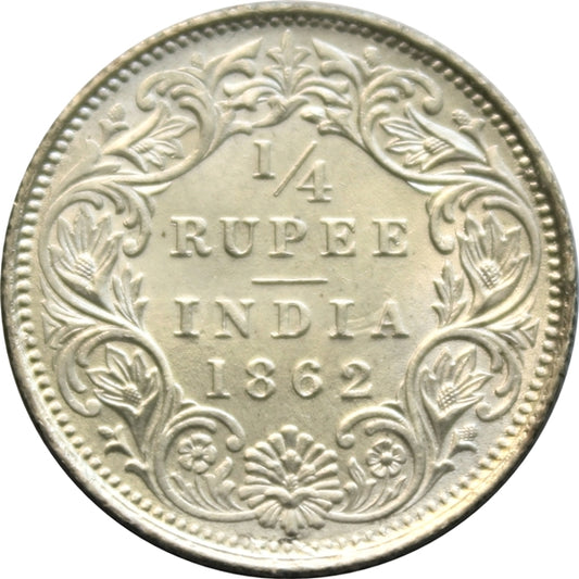Quarter Rupee 1/4 Silver Coin 1862 Victoria Queen Rare - Collection Bazzar