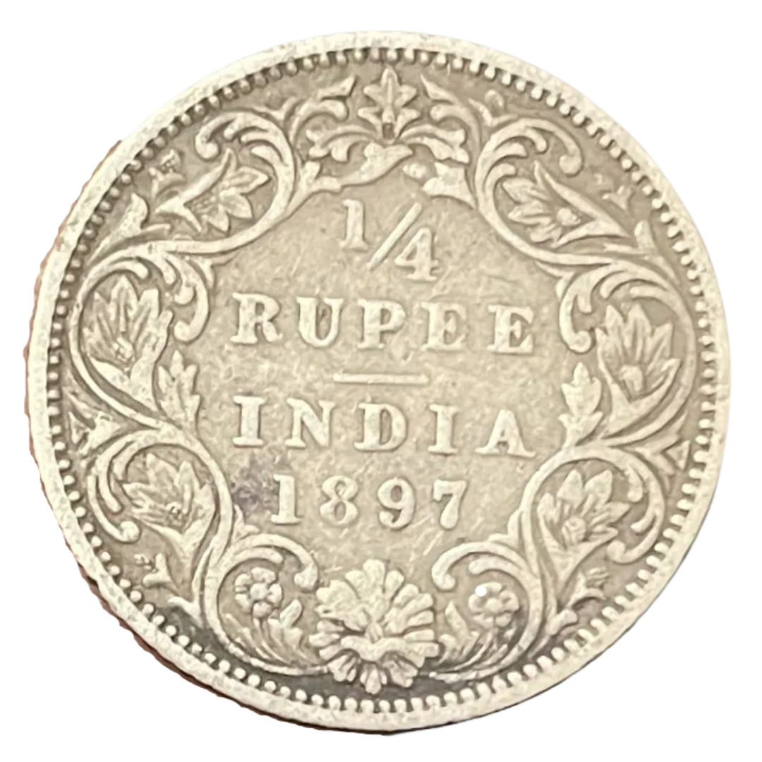Quarter Rupee 1/4 Silver Coin 1897 Victoria Queen Rare - Collection Bazzar