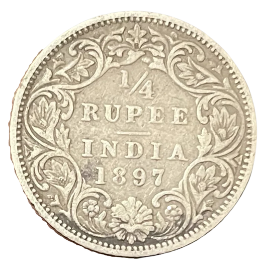 Quarter Rupee 1/4 Silver Coin 1897 Victoria Queen Rare - Collection Bazzar