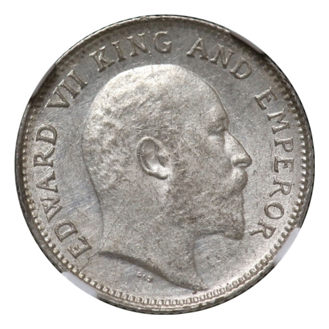 Quarter Rupee 1/4 Silver Coin 1908 Edward VII King and Emperor - Collection Bazzar