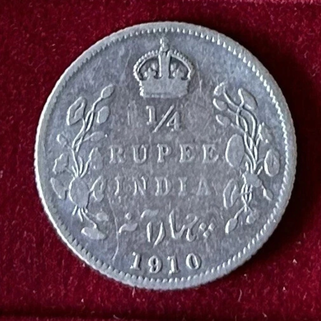 Quarter Rupee 1/4 Silver Coin 1910 Edward VII King and Emperor Rare - Collection Bazzar