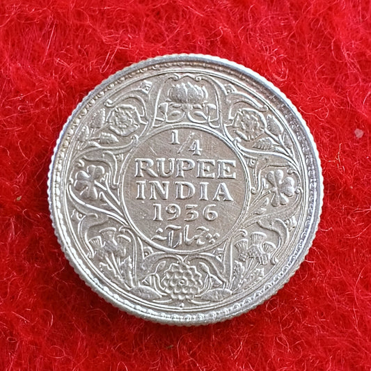 Quarter Rupee 1/4 Silver Coin 1936 George V King Emperor Rare - Collection Bazzar