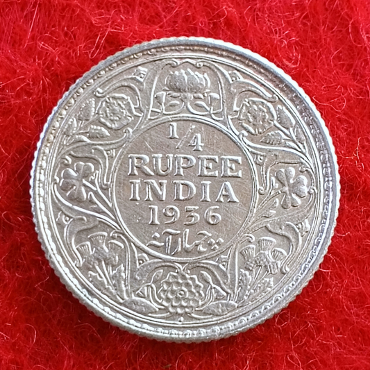 Quarter Rupee 1/4 Silver Coin 1936 George V King Emperor Rare - Collection Bazzar