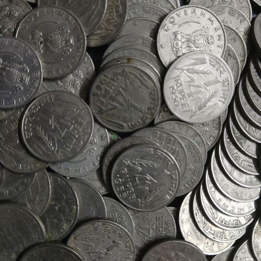 Quarter Rupee Govt of India 1/4 Rupee Nickel Coins 30 Pcs Mix Year - Collection Bazzar