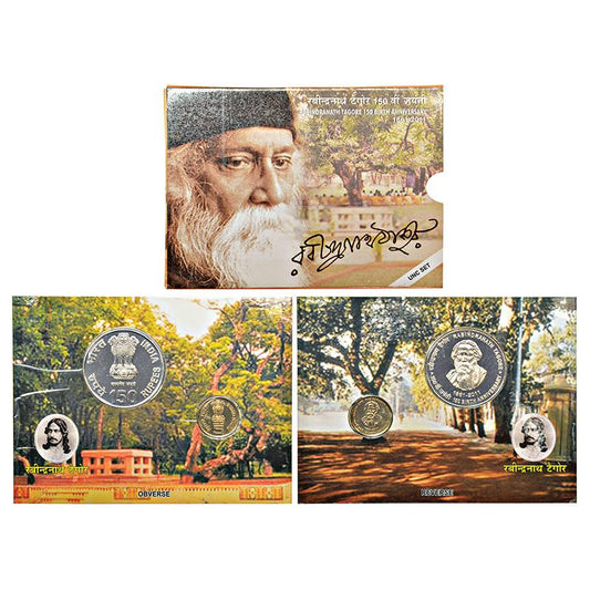 Rabindranath Tagore 150th Birth Anniversary Coin Set India Mint - Collection Bazzar