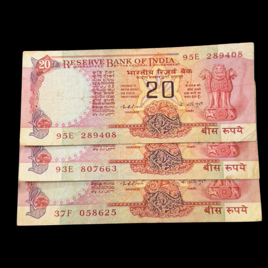 Rare 20 RBI Note K R Puri 3 note Governor Old Currency Set - Collection Bazzar