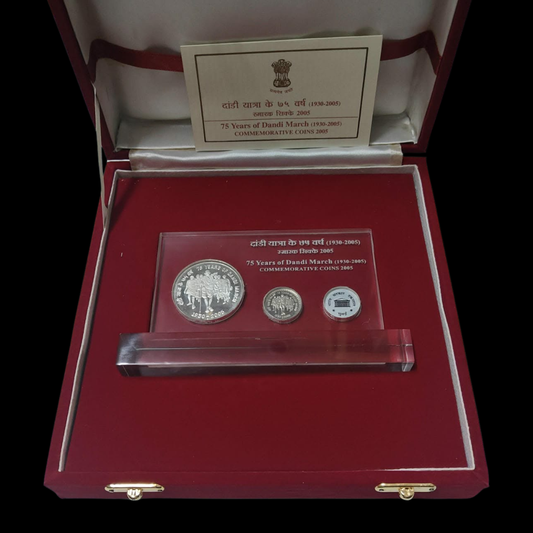 Rare 75 Yrs Dandi March VVIP Proof Set Red Valvet Box Packing 2 Coins - Collection Bazzar