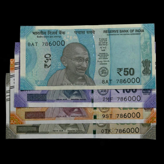 Rare Holy no Set Rs50, Rs100, Rs200, Rs500 All 786000 4 Notes - Collection Bazzar