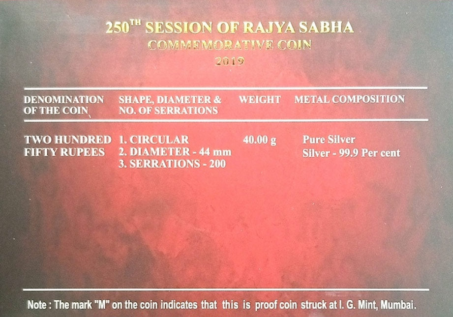 250th Session of Rajya Sabha Silver Proof Set 2019 Silver - Collection Bazzar