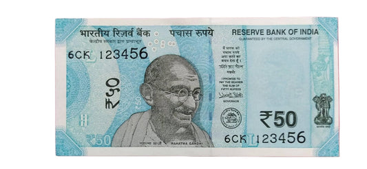Rare Rs 50 Fancy Number Note 123456 | Rare Running Serial 123456 |  Mahatma Gandhi New Series - Collection Bazzar