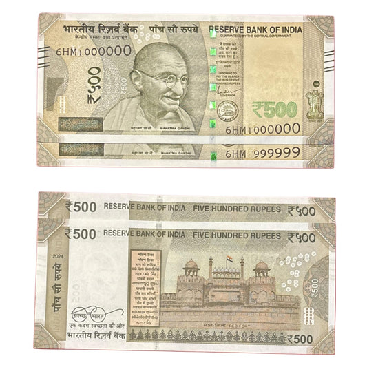 Rare Rs 500 Fancy Notes 999999 & 1000000 Pair for Collect - Collection Bazzar