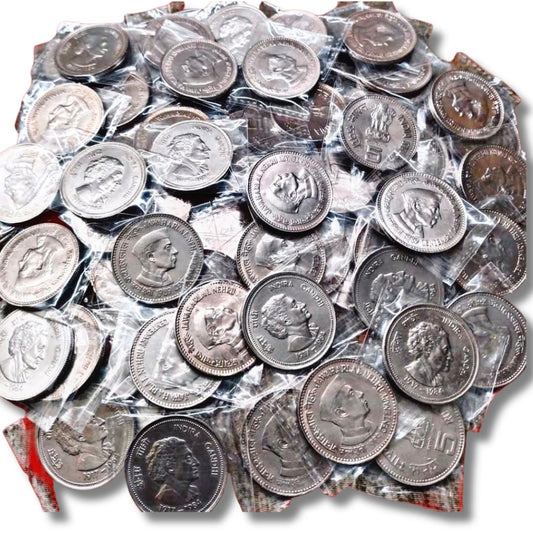 Rare Extremely 5 Rupees Jawahar Lal Nehru And Indira Gandhi Mix Coppernickelcoins Total 50 Coins Lot Condition
