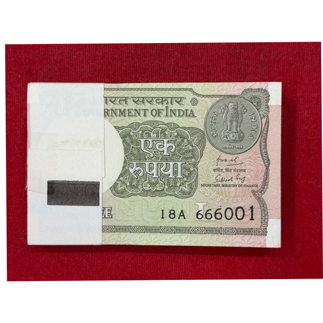 Re 1 Serial Packet 666001 666066 100 Notes Bundle - Collection Bazzar