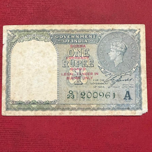 1 Rupee Burma Currency Board 200961 Year 1940 CE Jones Sign - Collection Bazzar