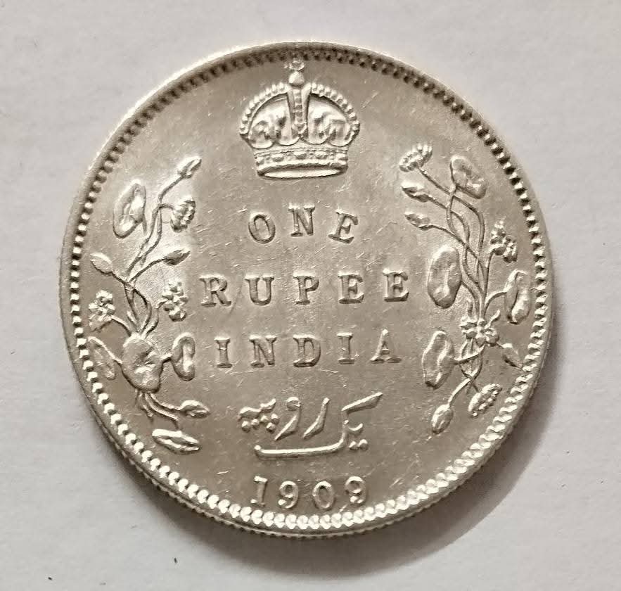 Rs 1 Coin One Rupee 1909 Edward VII king Unfindable Date Coin Good condition - Collection Bazzar