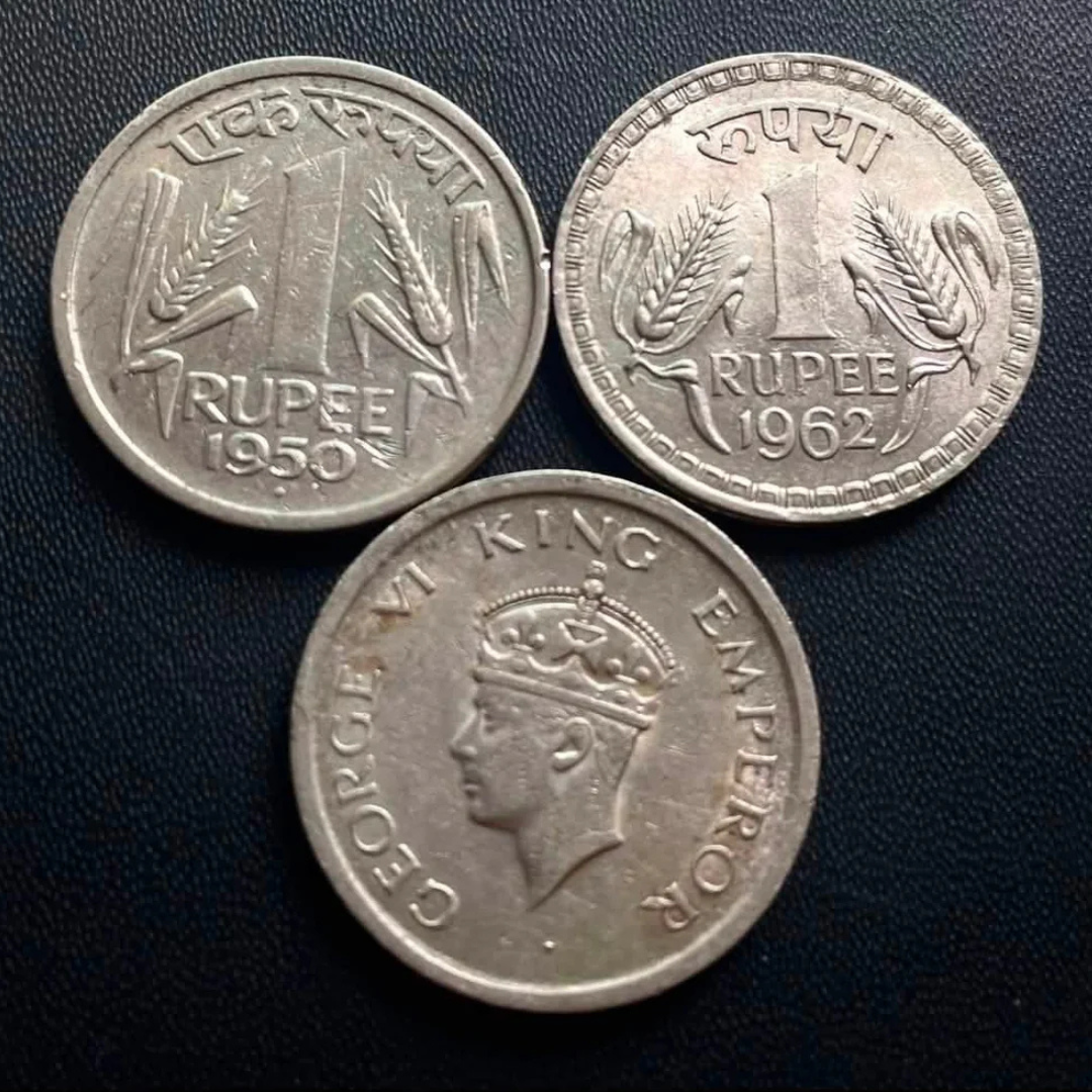 Rs 1 Coins 1950 Bombay mint 1962 Kolkata mint 1947 Collectible - Collection Bazzar