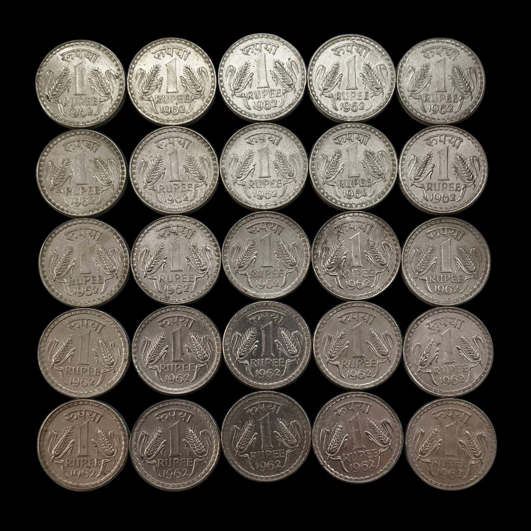 Rs 1 Dabbu Coin 1962 Set of 25 Wheat Ear Design Rare Collectible - Collection Bazzar