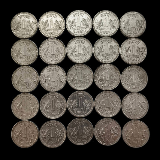 Rs 1 Dabbu Coin 1962 Set of 25 Wheat Ear Design Rare Collectible - Collection Bazzar