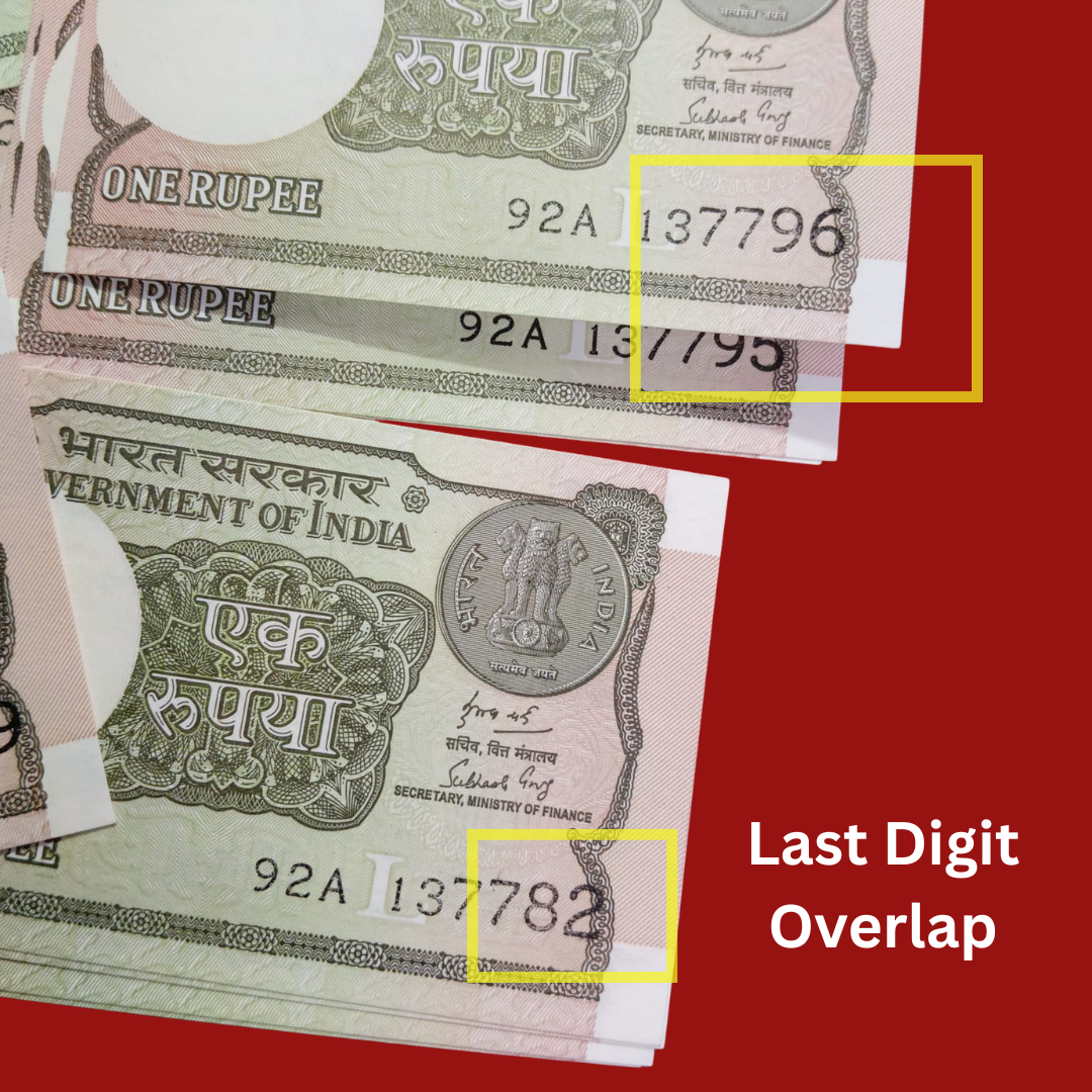 Rs 1 Error Cutting Serial Last Digit Overlapping Each Note - Collection Bazzar