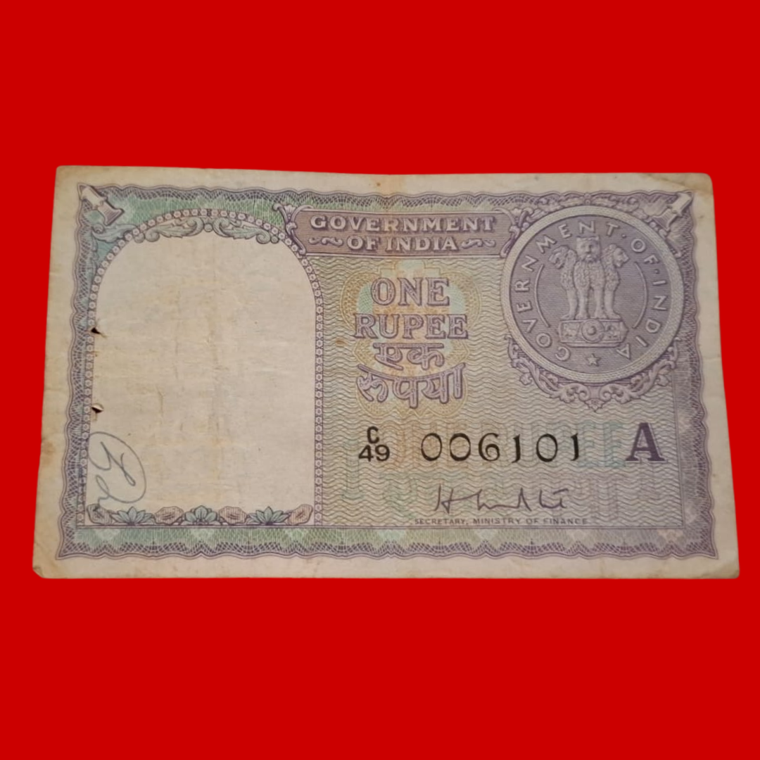 Rs 1 Note 006101 Lower Number Year 1951 Finance Sec H M Patel - Collection Bazzar