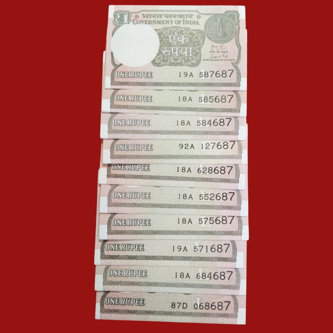 Rs 1 Note 10 Pieces Lot Ending 687 Reverse 786 Holy Number - Collection Bazzar