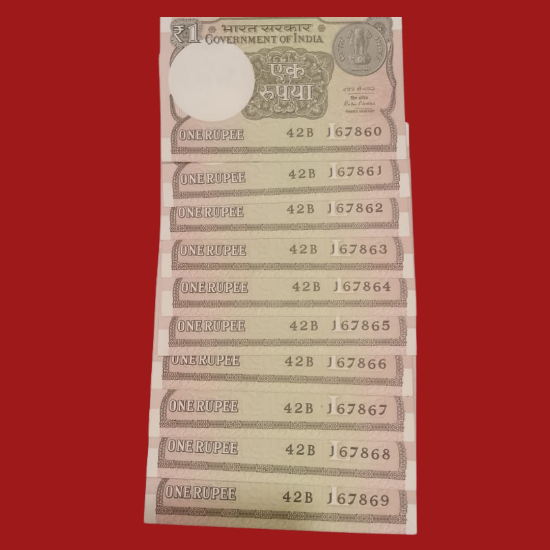 Rs 1 Note 167860-167869 Middle 786 Set Collectible - Collection Bazzar