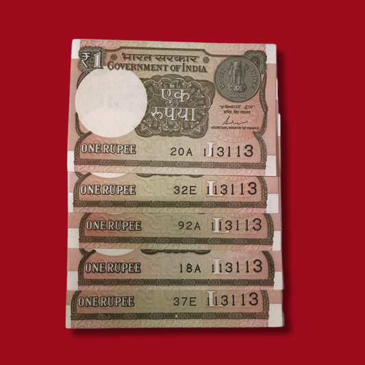 Rs 1 Note Doubling Number Set 113113 All notes Lot Collectible UNC - Collection Bazzar