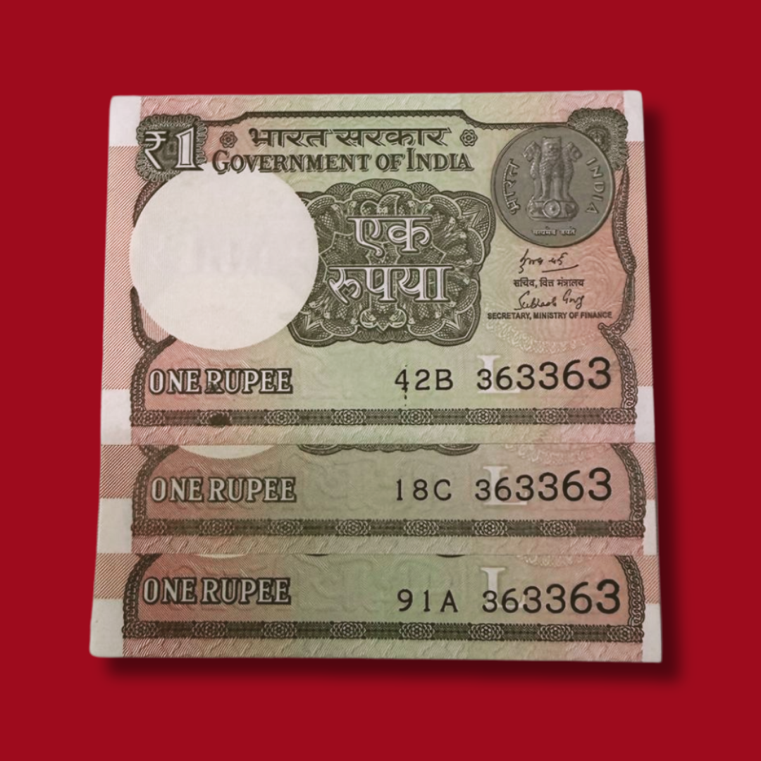 Rs 1 Note Doubling Number Set 363363 All Notes Lot UNC - Collection Bazzar