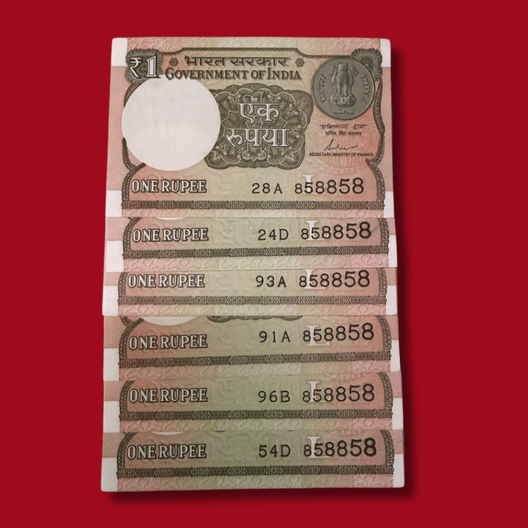 Rs 1 Note Doubling Number Set 858858 All Notes Lot UNC - Collection Bazzar