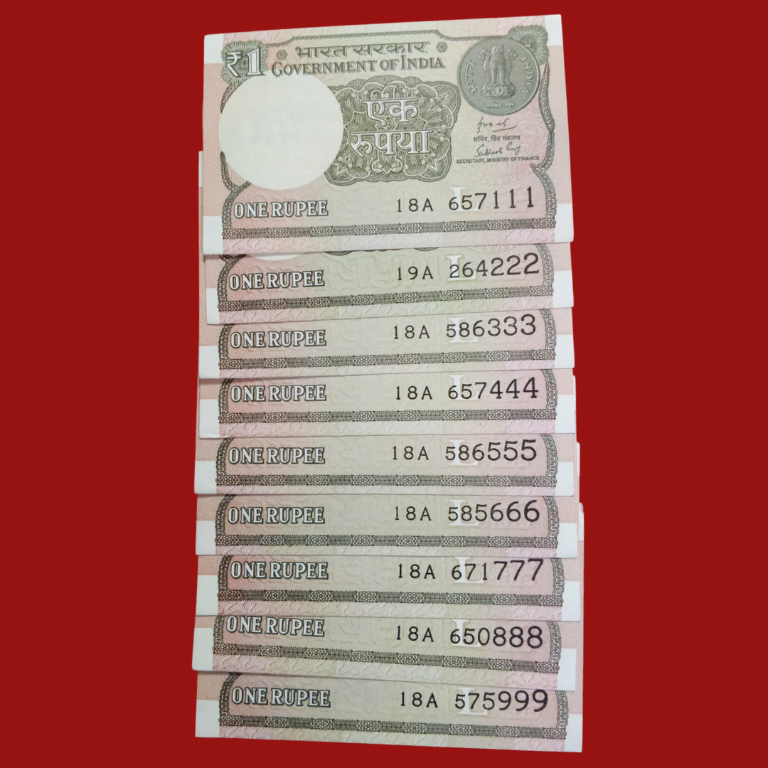 Rs 1 Note Ending 111-999 Set of 9 Notes Telescopic Unc Condition - Collection Bazzar
