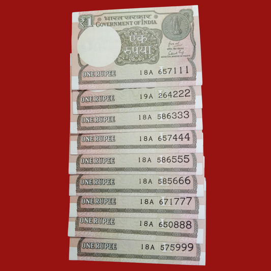 Rs 1 Note Ending 111-999 Set of 9 Notes Telescopic Unc Condition - Collection Bazzar