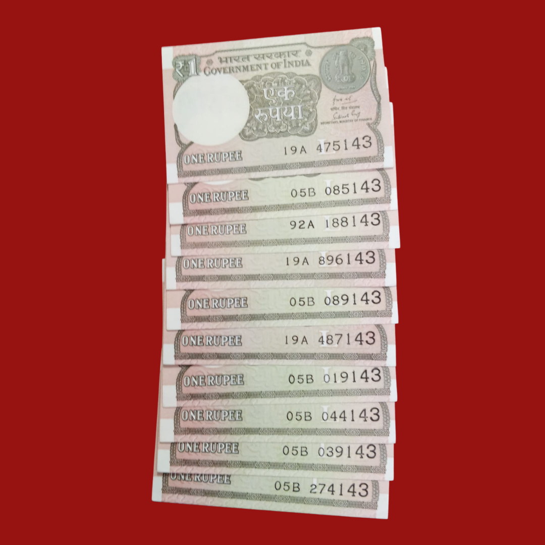Rs 1 Note Ending 143 I Love You 10 Pieces Lot Unc Condition - Collection Bazzar