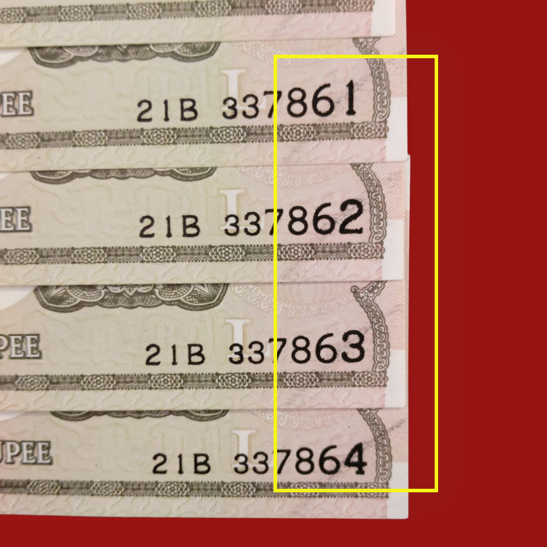 Rs 1 Note Error Middle 786 Set of 10 Notes Dark Ink On Serial - Collection Bazzar