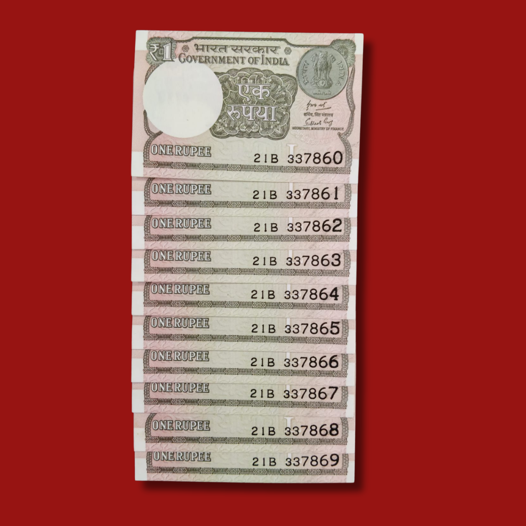 Rs 1 Note Error Middle 786 Set of 10 Notes Dark Ink On Serial - Collection Bazzar