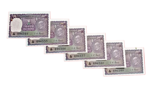 Rs 1 note mahatma gandhi image 1969  govername ig patel 6 note set unc condition - Collection Bazzar