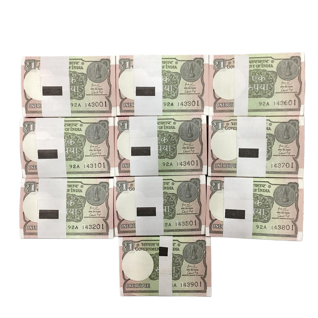 Rs 1 note packet same rim lot 143  I love you number starting number finance secretary subhash garg rare collectible - Collection Bazzar