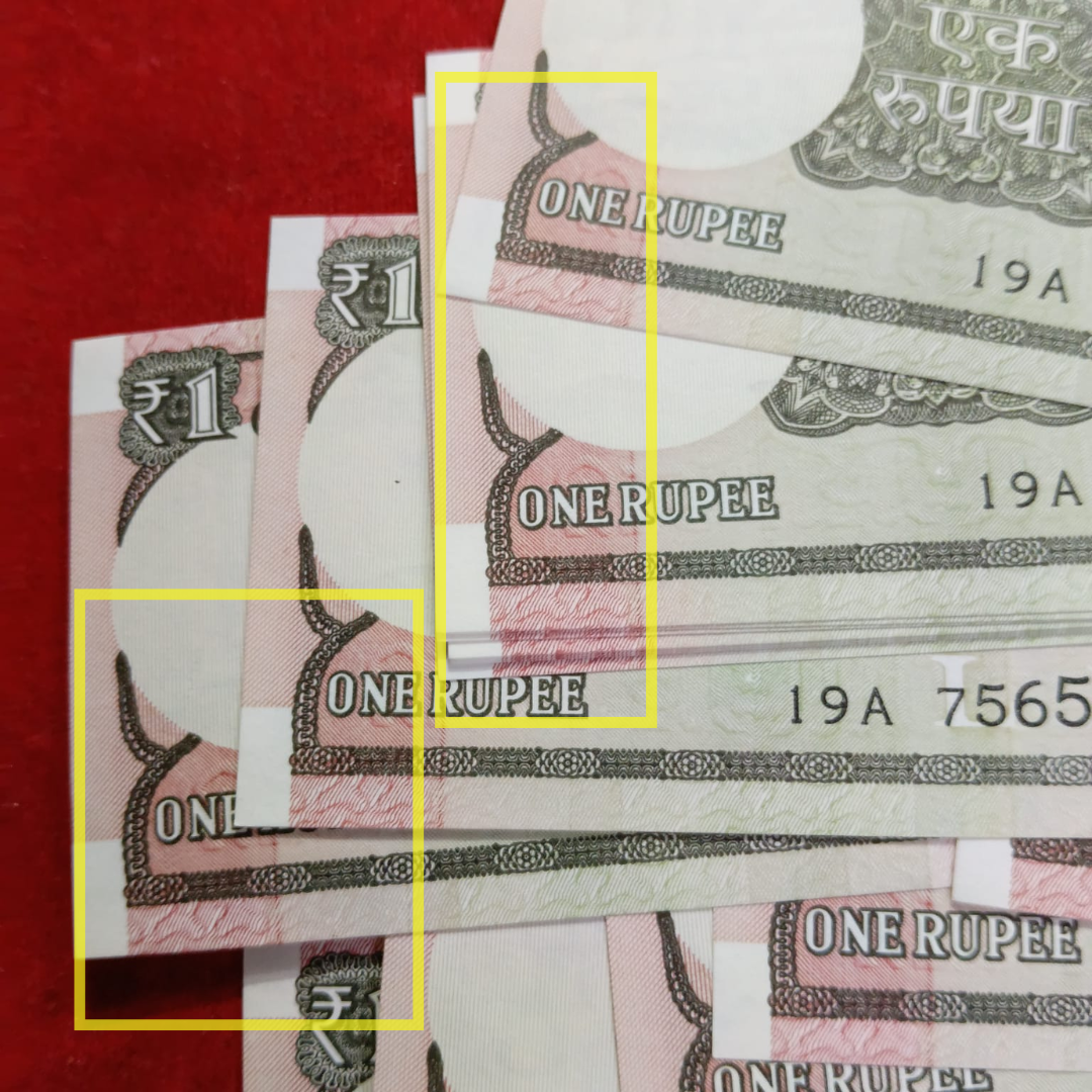 Rs 1 Note Printing Error Each Note Price Unc Condition - Collection Bazzar