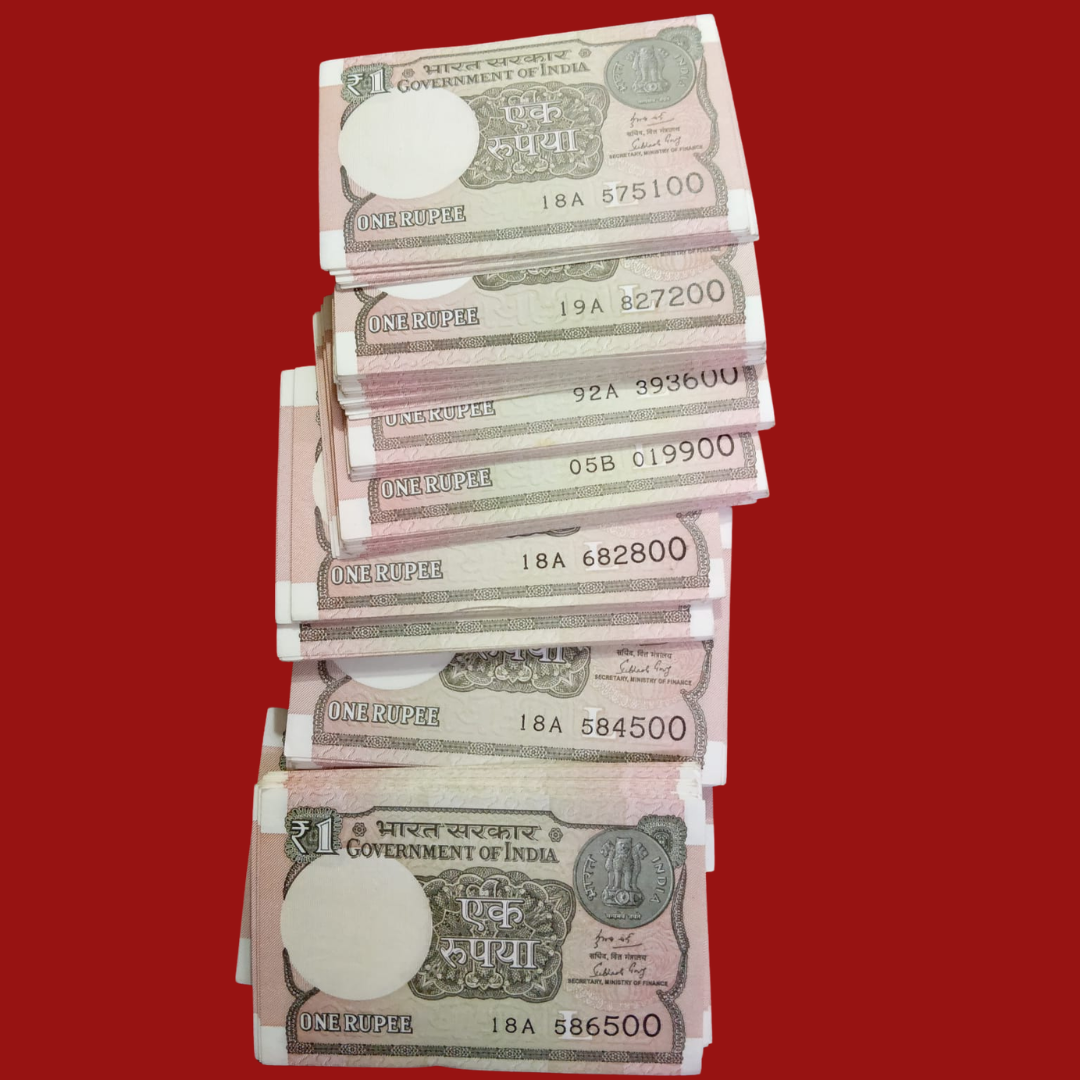 Rs 1 Note Semi Fancy Ending Double 00 Lot of 100 Notes Loose Packet Rare Collectible - Collection Bazzar