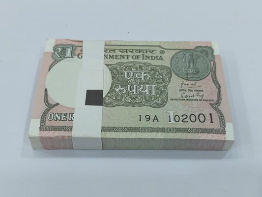 Rs 1 Note serial packet prefix 19 A 102001 super birthday  unc condition - Collection Bazzar