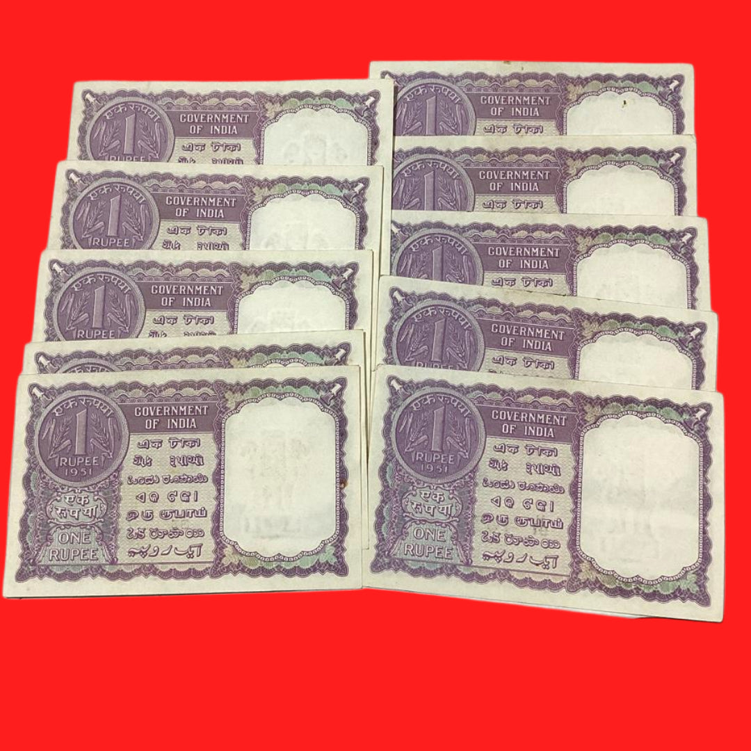 Rs 1 Loose Set of 10 Notes Year 1951  Finance Secretary KG Ambagaonkar - Collection Bazzar
